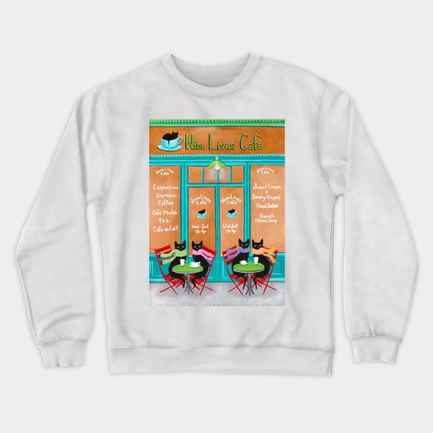 The Nine Lives Cat Cafe Crewneck Sweatshirt by KilkennyCat Art